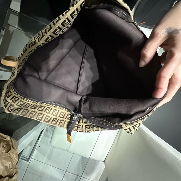 SOLD Auth FENDI Zucchino Tote Bag Beige Brown Canvas Leather 8bh026 - Picture 14 of 17